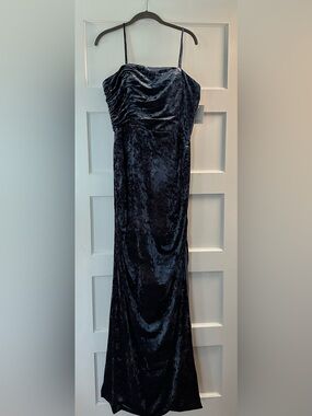 Rene Ruiz Crushed Velvet Maxi Skirt in Deep Navy